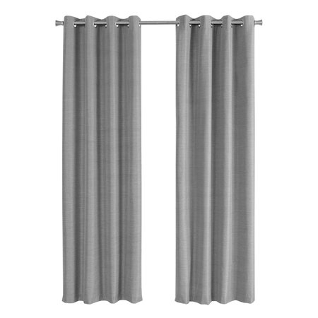 MONARCH SPECIALTIES Curtain Panel, 2pcs Set, 54"W X 95"L, Grommet, Bedroom, Kitchen, Thermal Insulation, Grey I 9842